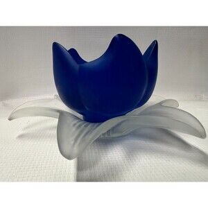 Studio Nova Blue Tulip Flower Votive Bowl Frosted Glass Made In Italy Royal Blue